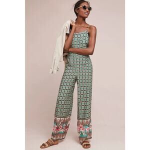 FARM RIO Green Floral Print Honolulu Wide Leg Pant Jumpsuit Sz XS Anthropologie